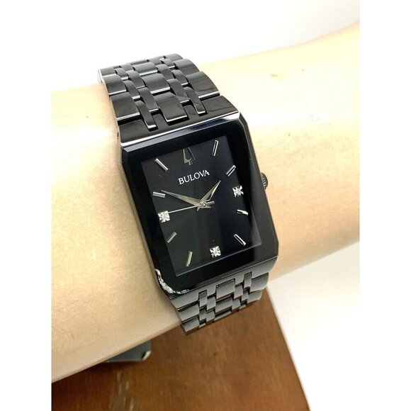 Bulova Men's Watch 98D164 Quartz Diamond Black Dial Steel Quartz CHIPPED… - Picture 11 of 14